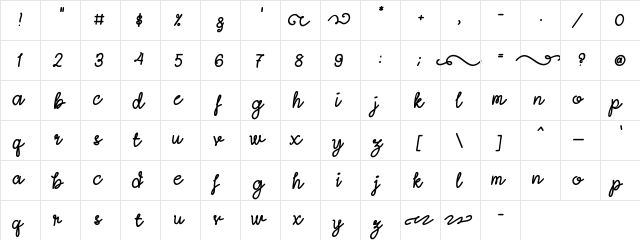 Lightheart Script Regular  glyph index