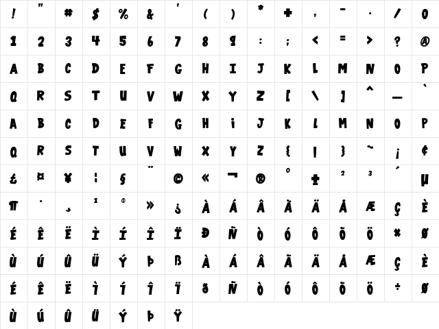 VTC-GarageSale Regular  glyph index