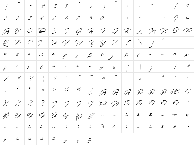 Monsttera Regular  glyph index