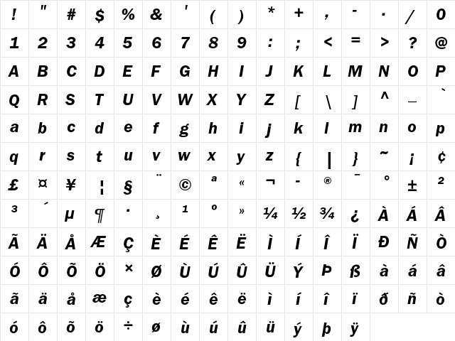 ITC Franklin Gothic Demi Italic  glyph index