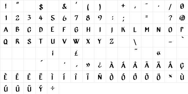 Jeff Regular  glyph index