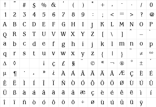 Marburg Regular  glyph index
