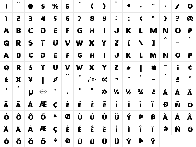 Red Undead Regular  glyph index