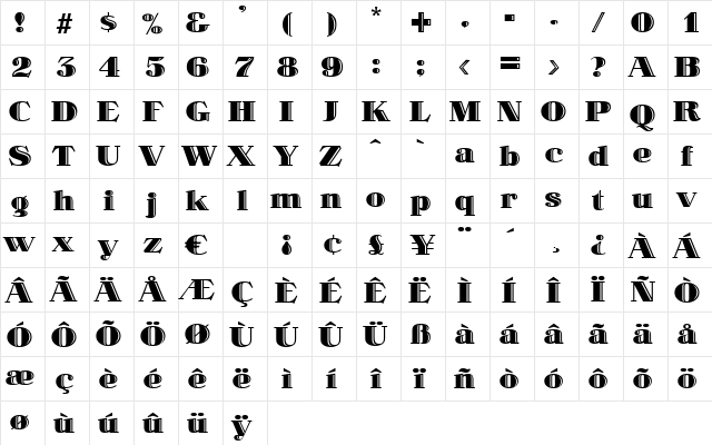 Hurricane Regular  glyph index