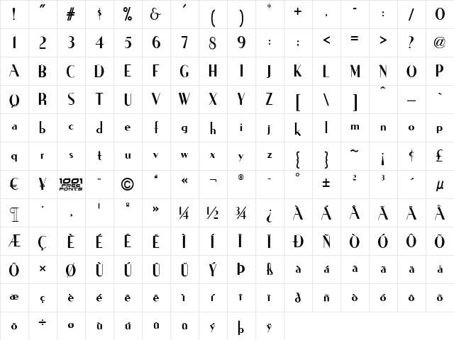 Ironick NF Regular  glyph index