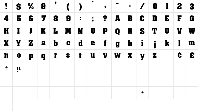 EuphemiaDisplaySSK Regular  glyph index