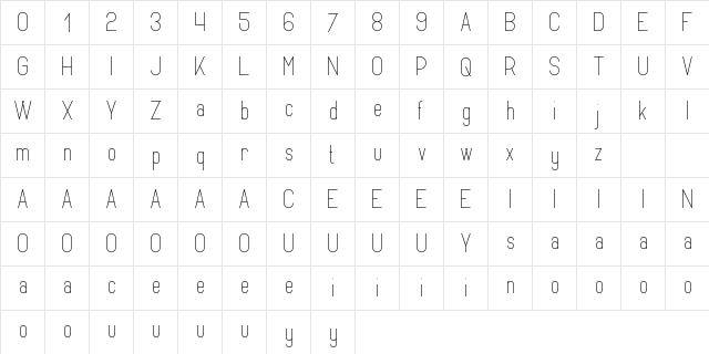 Opinio Regular  glyph index