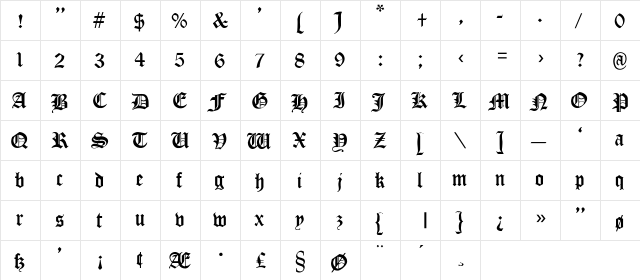 Minister_Black-Light Regular  glyph index
