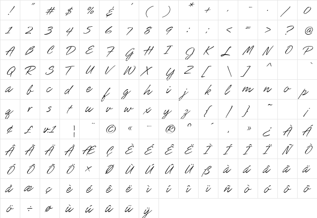 SlashHmk Regular  glyph index