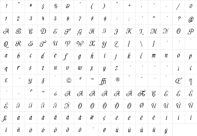 AlysBold Roman  glyph index
