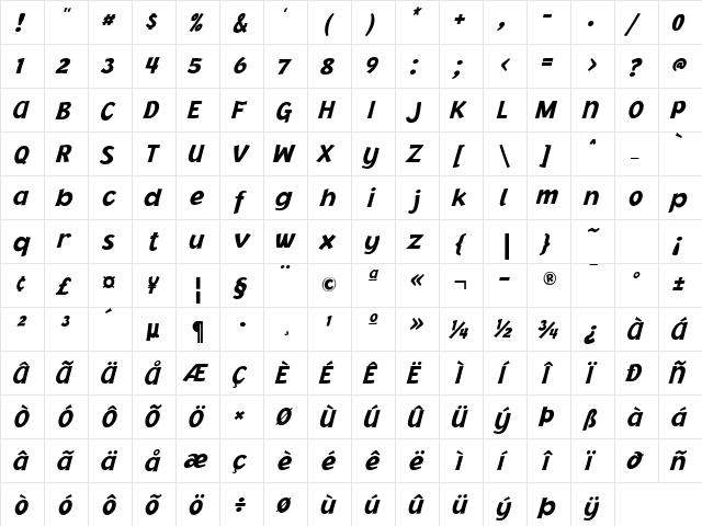 Jacoby ICG Black Italic  glyph index