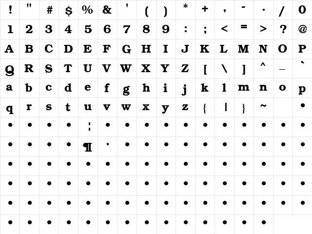 QTBookmann Bold  glyph index