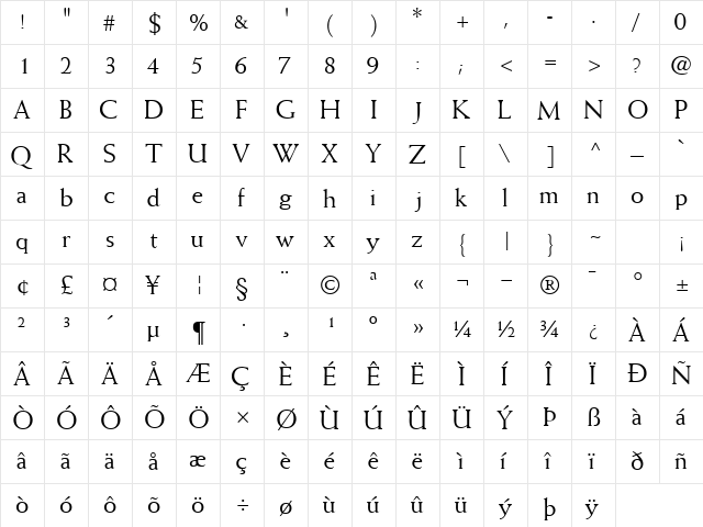 MissiveSSK Regular  glyph index