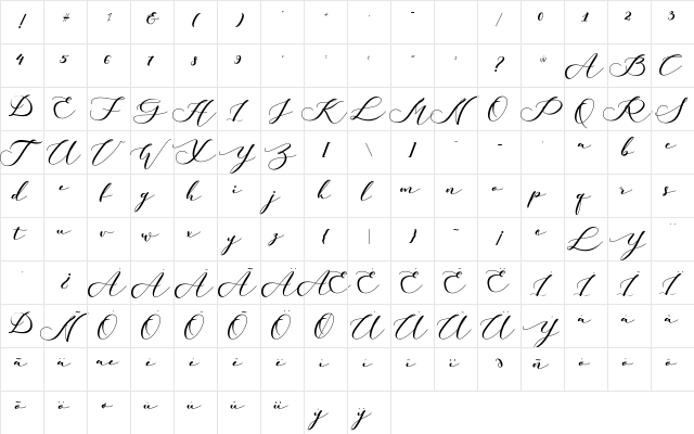 Kachine Regular  glyph index