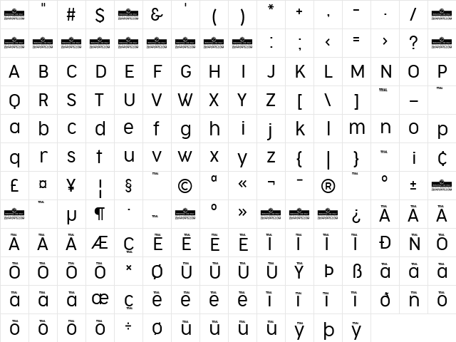 Cocogoose Narrow Trial Light  glyph index