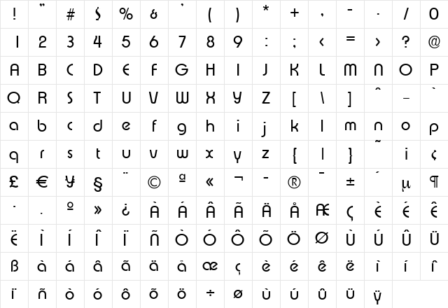 BrianBecker Regular  glyph index