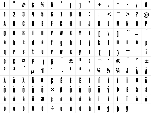 Commador Heavy Normal  glyph index