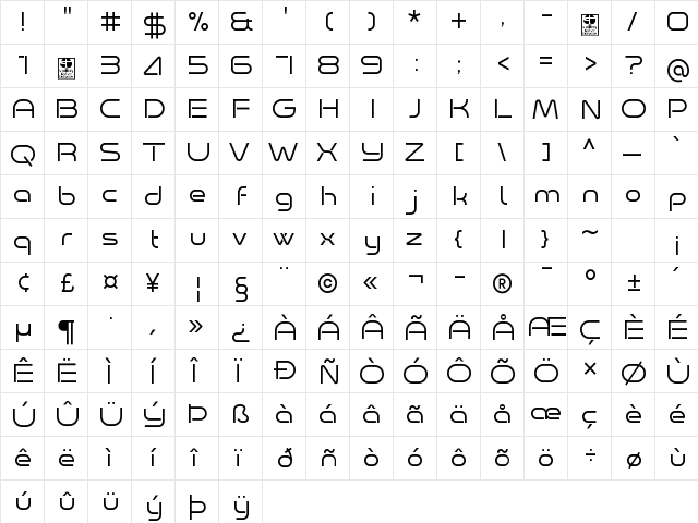 Minalis_Demo Light Regular  glyph index