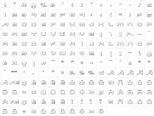 Atlantia 3D Regular  glyph index