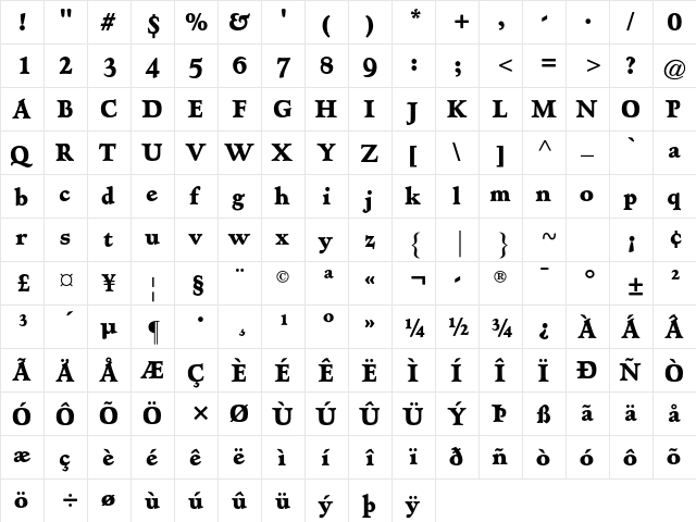 AT Hadriano Std Cond Extra Bold  glyph index