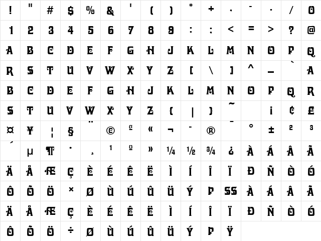 DavidaD Regular  glyph index