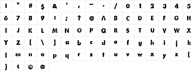 Bootleg Regular  glyph index