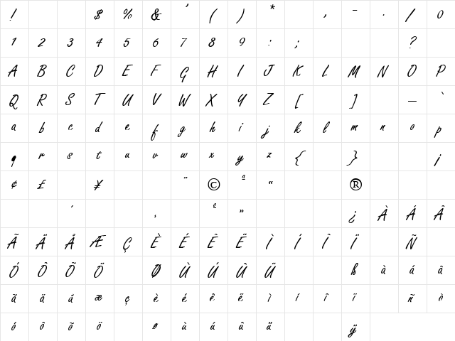 Twilight 1 Regular  glyph index