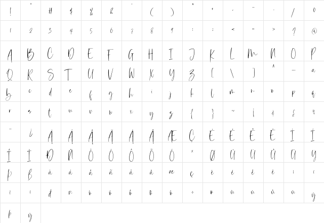 Sundine Regular  glyph index