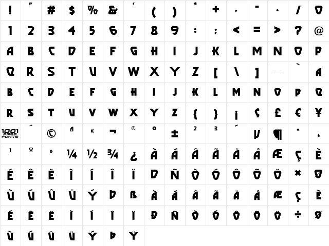 Popular Cafe NF Regular  glyph index