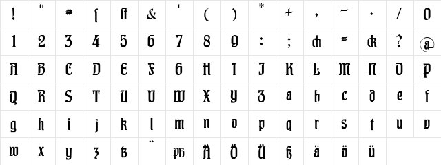 Hohenzollern Regular  glyph index
