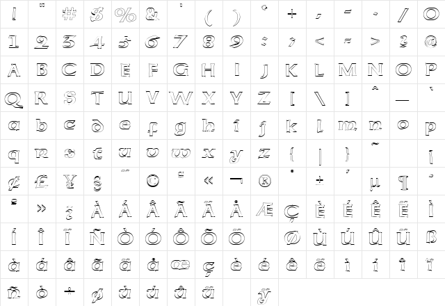 American Uncial Open Regular  glyph index