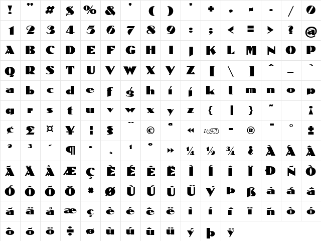 Einar Nerman Regular  glyph index