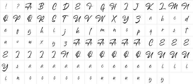 Aksana Regular  glyph index