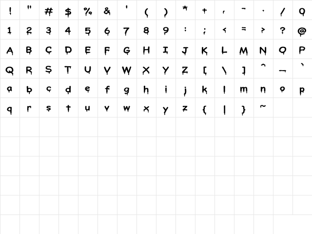 Honeydripper Regular  glyph index