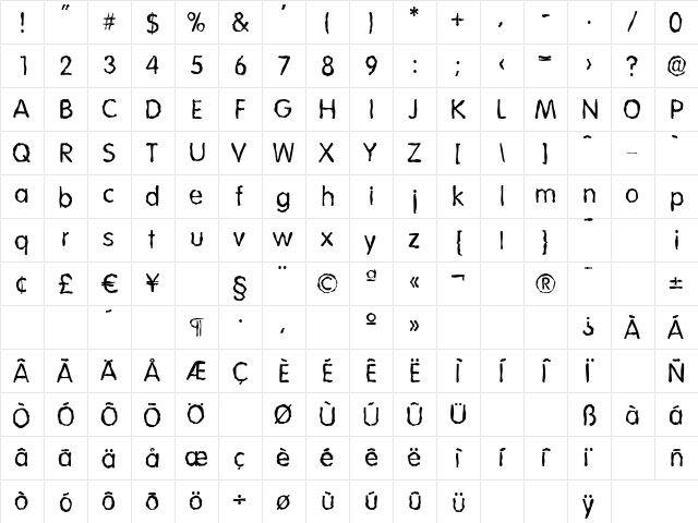 VolkswagenRandom Regular  glyph index