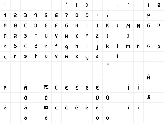 Swish Regular  glyph index