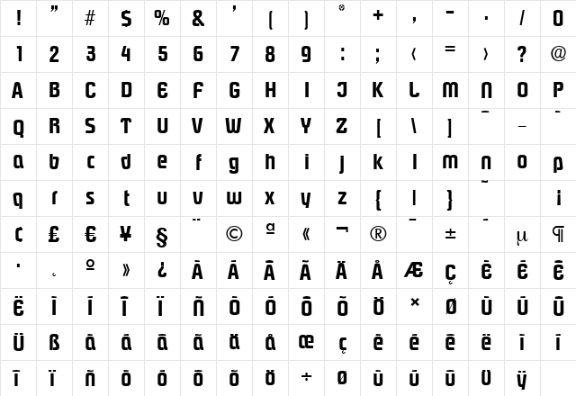 PasadenaSerial Bold  glyph index