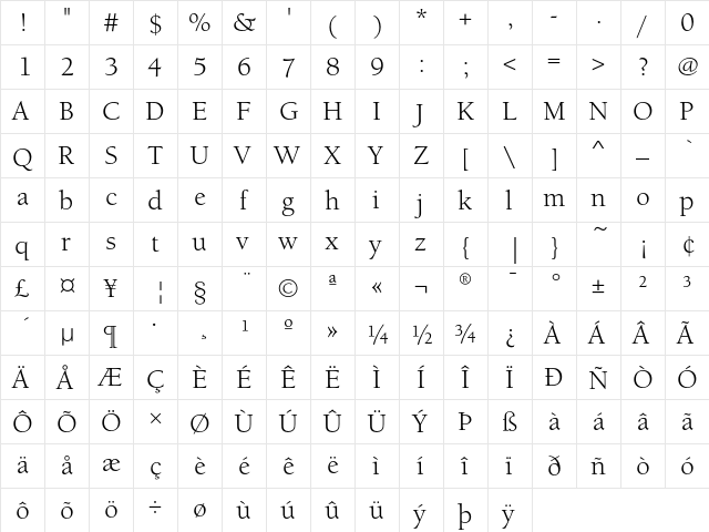 BerkeleyOldStyleEF Book  glyph index