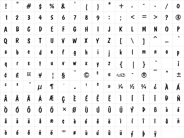 Brush Dom Regular  glyph index