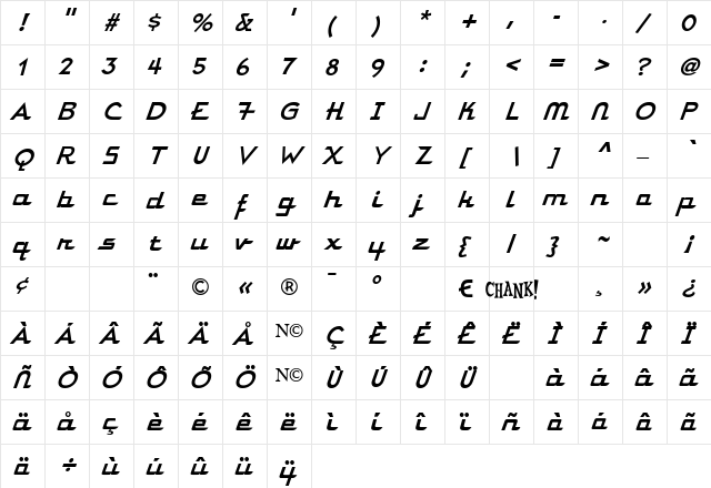 Parkway Hotel Regular  glyph index