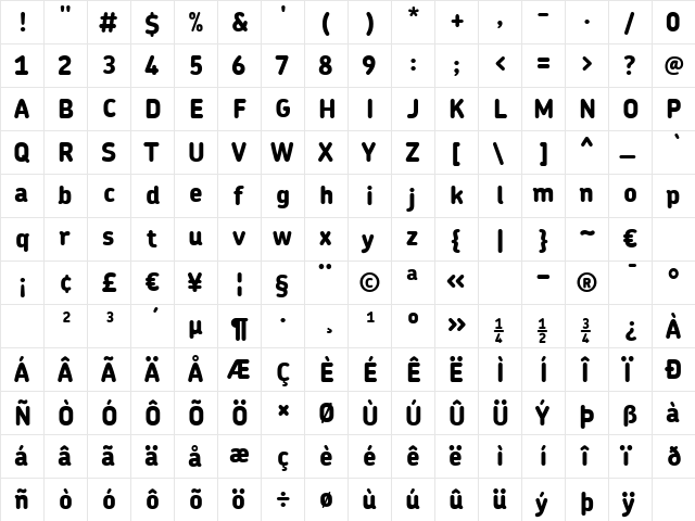 ChevinExtraBold Regular  glyph index