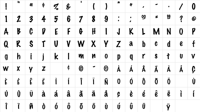 MarkerFeltThin-Plain Regular  glyph index