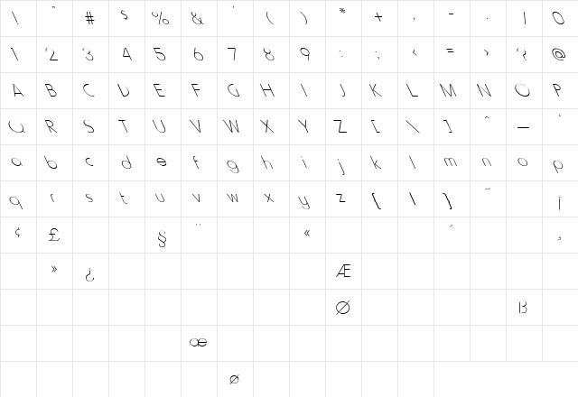 Howard-Light-Extreme Leftified Regular  glyph index