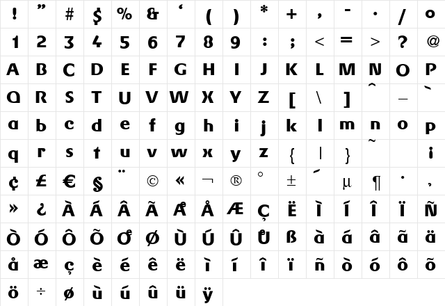 Gerling Bold  glyph index