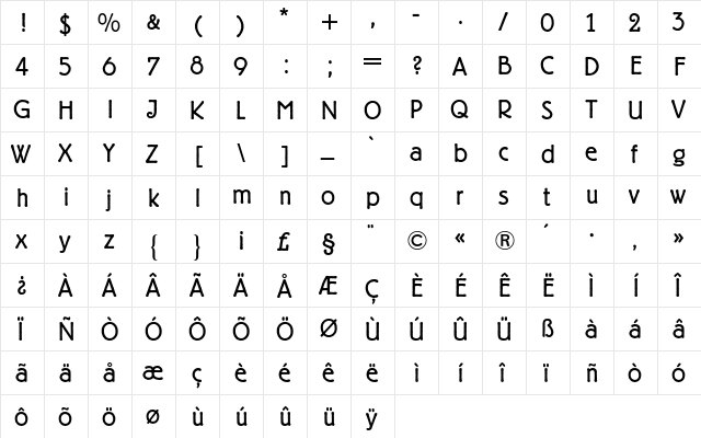 Berliner Grotesk BQ Regular  glyph index