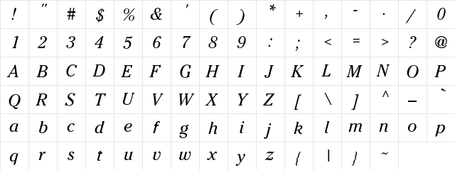 Cheltenham-No i Regular  glyph index