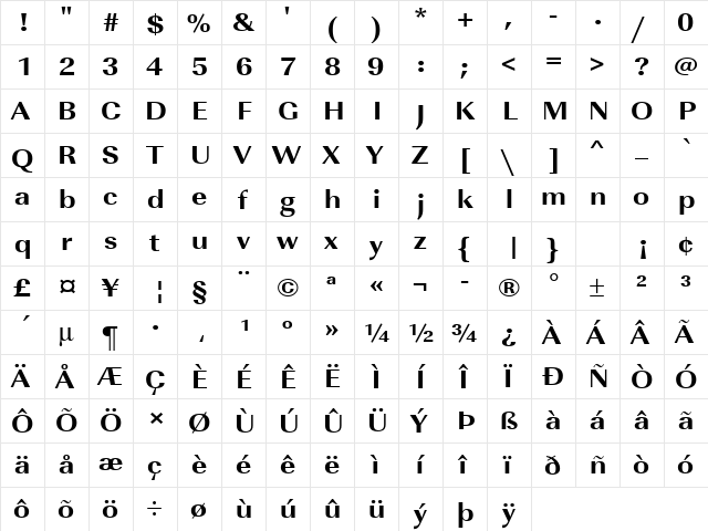 URWImperialTExtBolExtWid Regular  glyph index