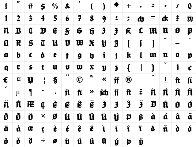 Werbedeutsch Heavy  glyph index