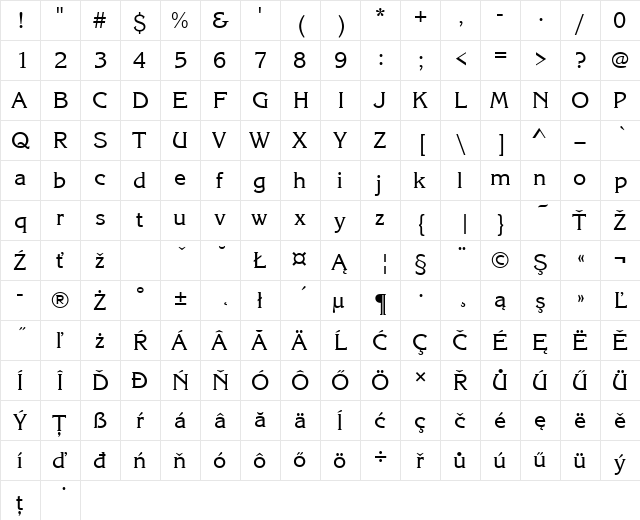 KorinnaItcTEE Regular  glyph index