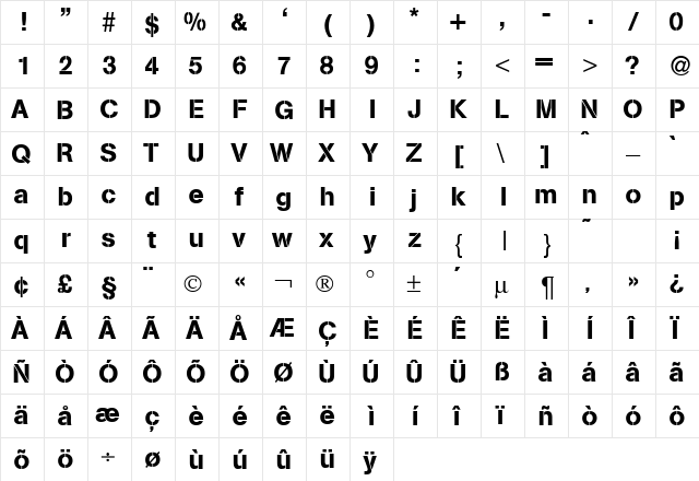 AbsolutDB Normal  glyph index